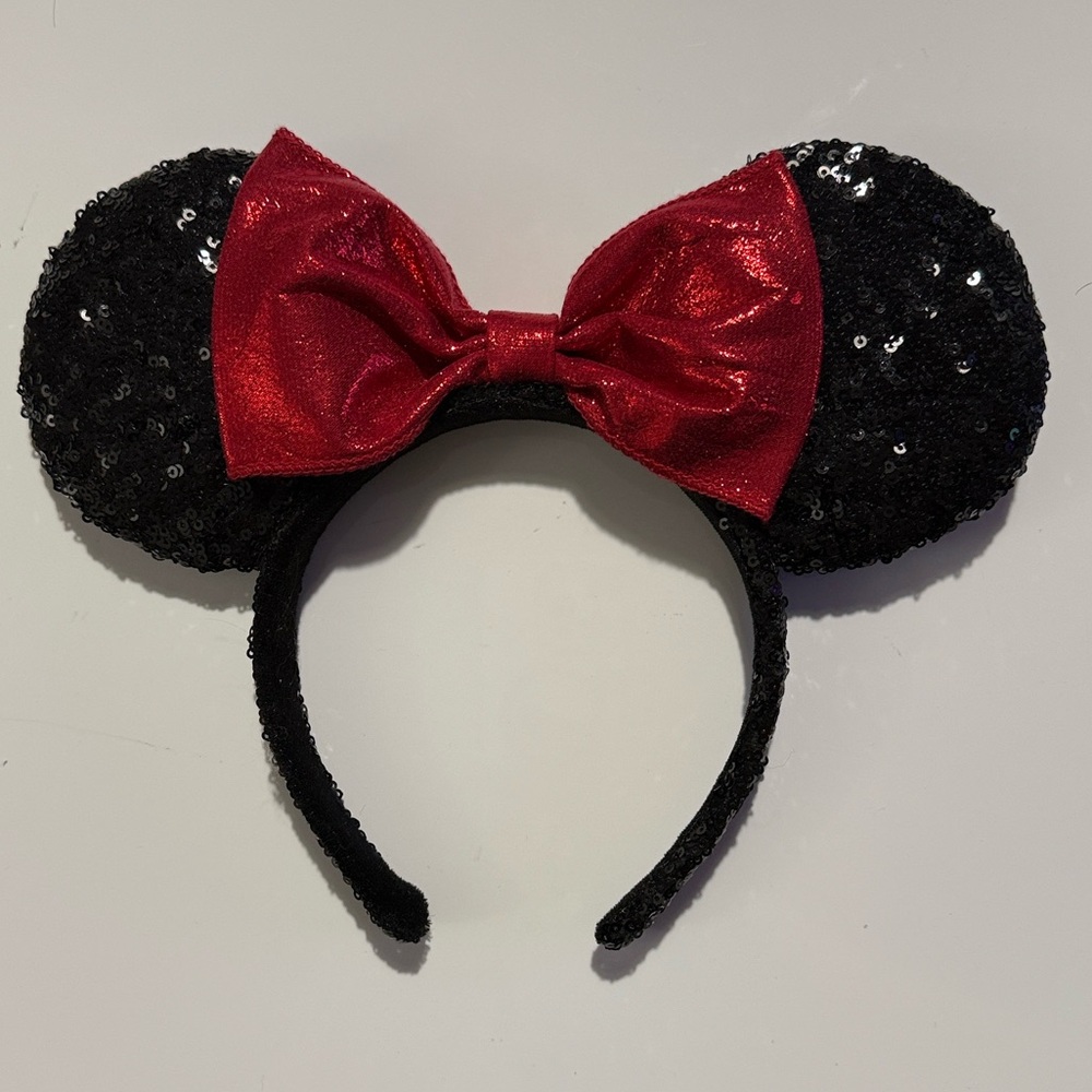 Disney Sequin Minnie Ear Headband with Red Bow